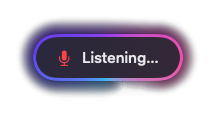 The dictation pill: a small dark capsule reading 'Listening…' with a red microphone and a glowing ring